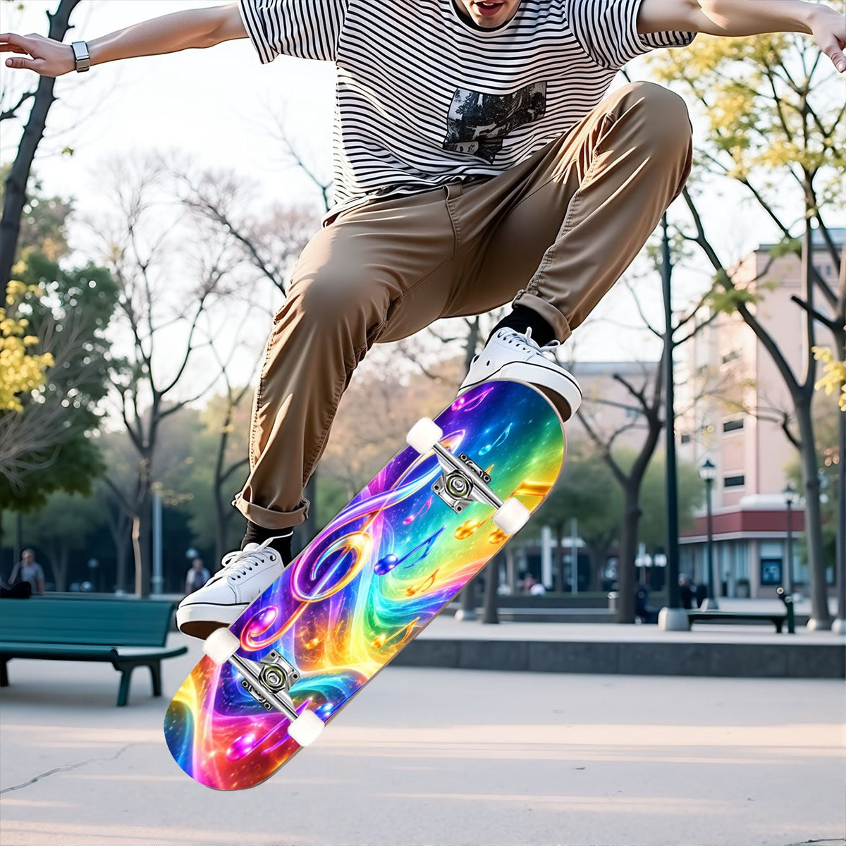 Complete Skateboard Vibrant Multicolored Abstract 31 Inch 7-Ply Maple Skateboard with PU Wheels and Aluminum Trucks, Ready-to-Ride Skateboard for Beginners, Teens and Adults